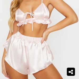 Pink Satin Frill PJ Set